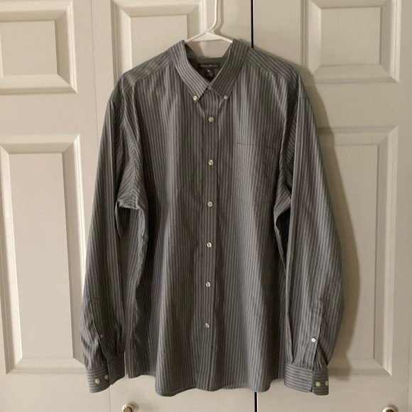 Eddie Bauer mens button down long sleeve shirt button down collar gray striped - Picture 1 of 8